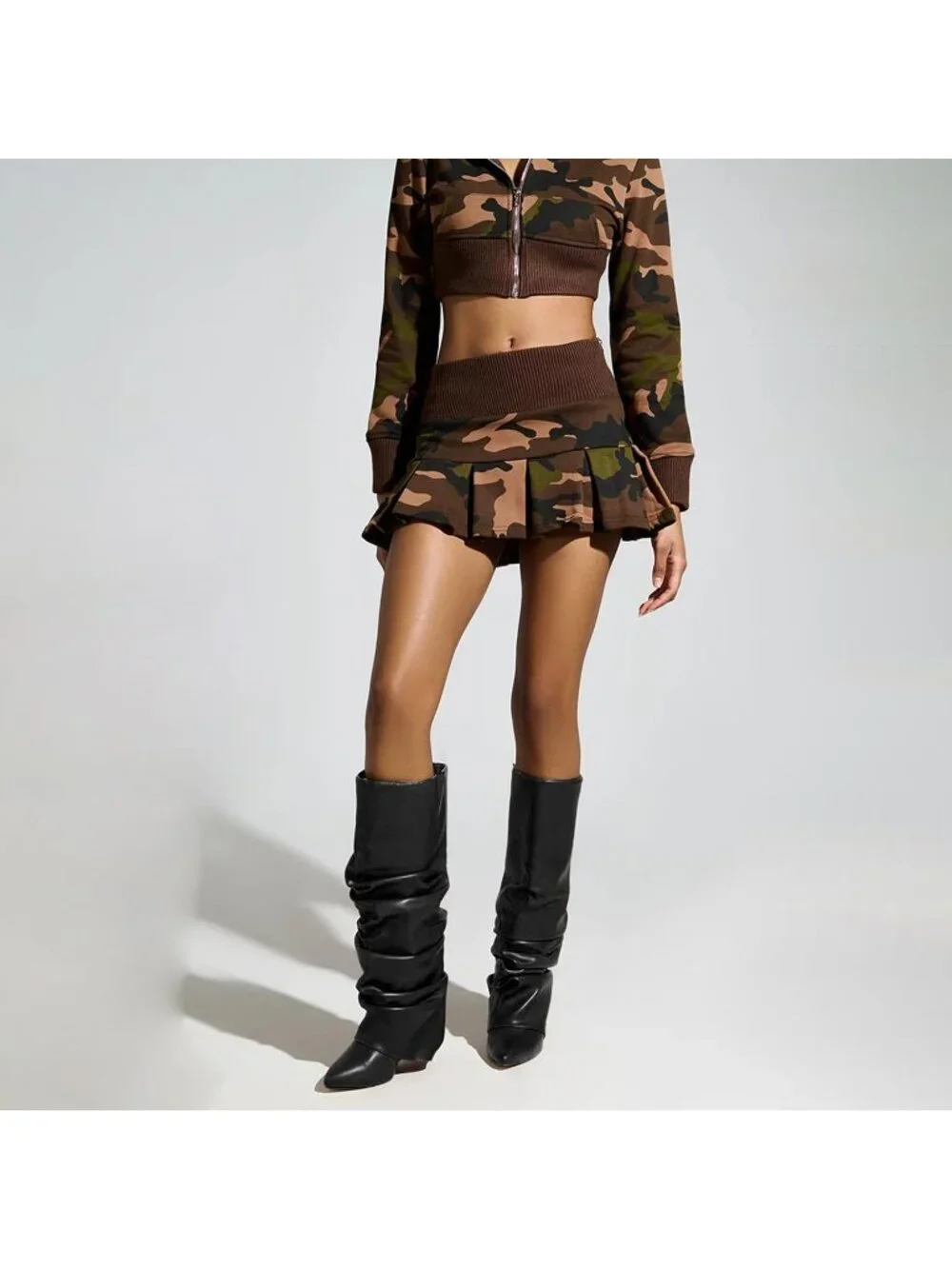 Women's Black Heel Wide Calf Pointed Toe Slouched Fold Over Knee High Boots